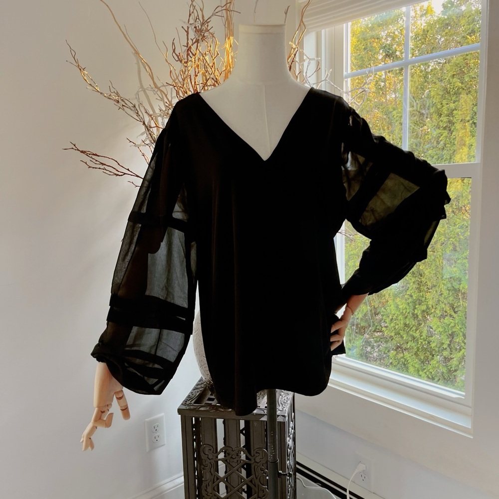 NWOT CALVIN KLEIN LONG, SHEER, PUFF SLEEVED TOP🖤